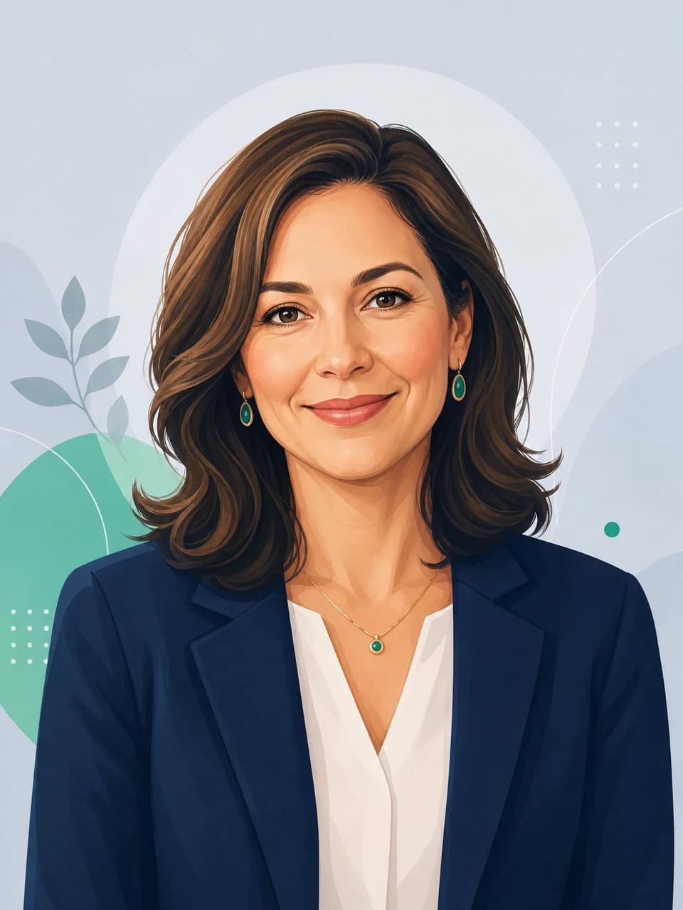 Illustrated placeholder portrait of Elena Brooks, a fictional AI career mentor persona.
